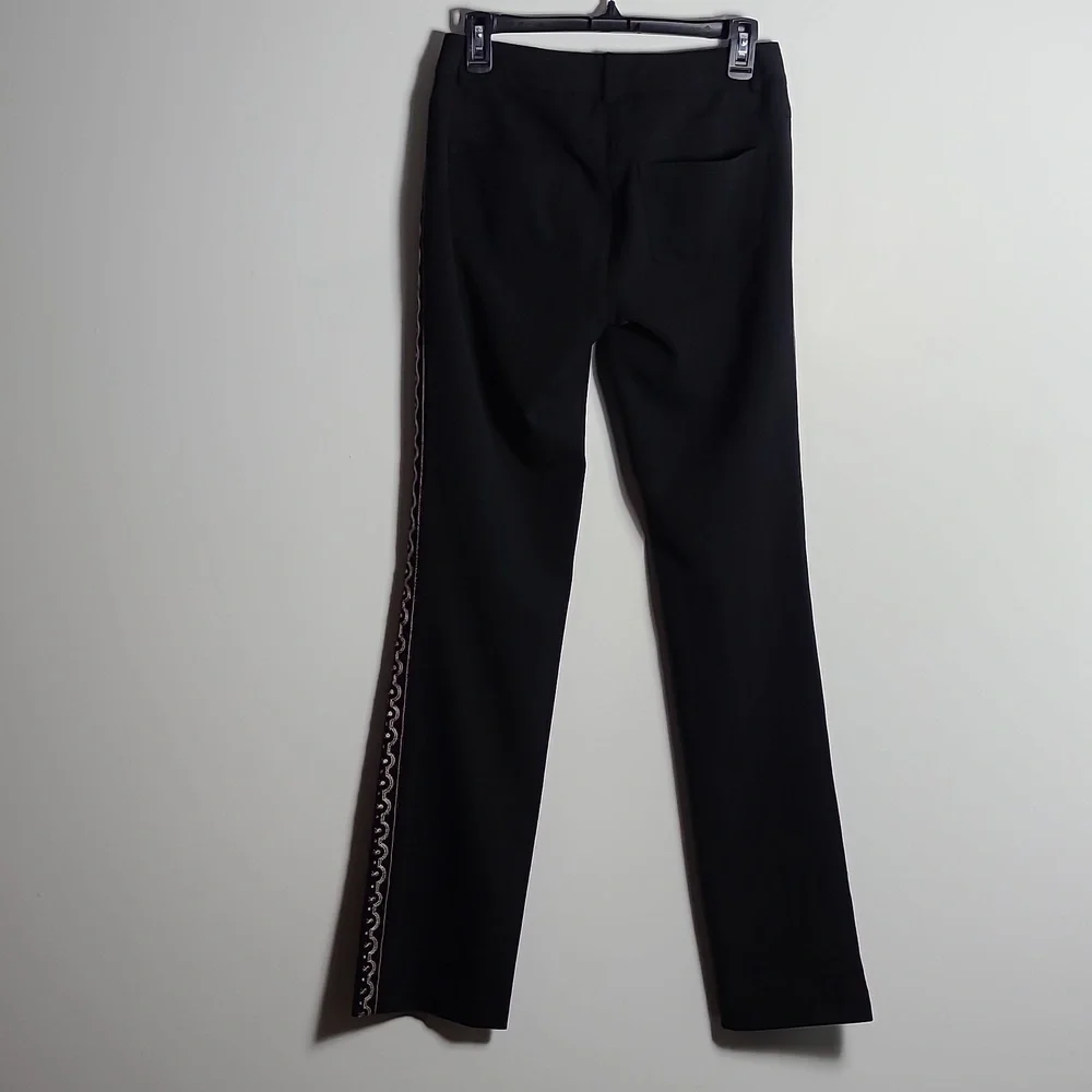 NICOLE MILLER Collection Wool Embroidered Pants in Black Size Small
